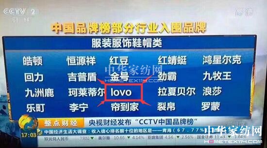 LOVO家纺成功入围首批“CCTV中国品牌榜”